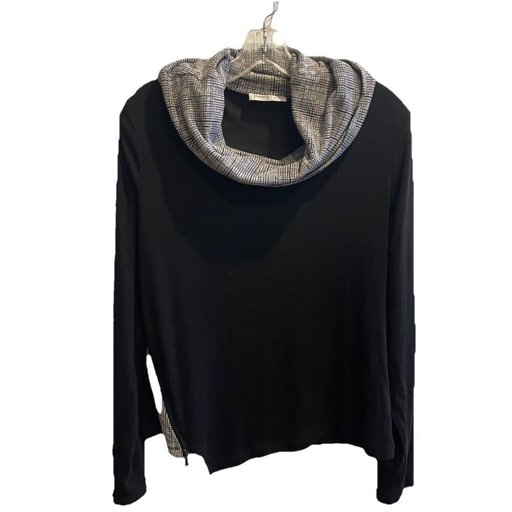 Patrizia Luca Long Sleeve Turtleneck Scarf Black Grey Womens Sz M Cowl Neck